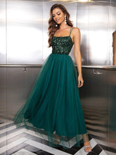Robe de soirée à paillettes et coutures en gaze, robe camouflage en maille pailletée de couleur contrastée
